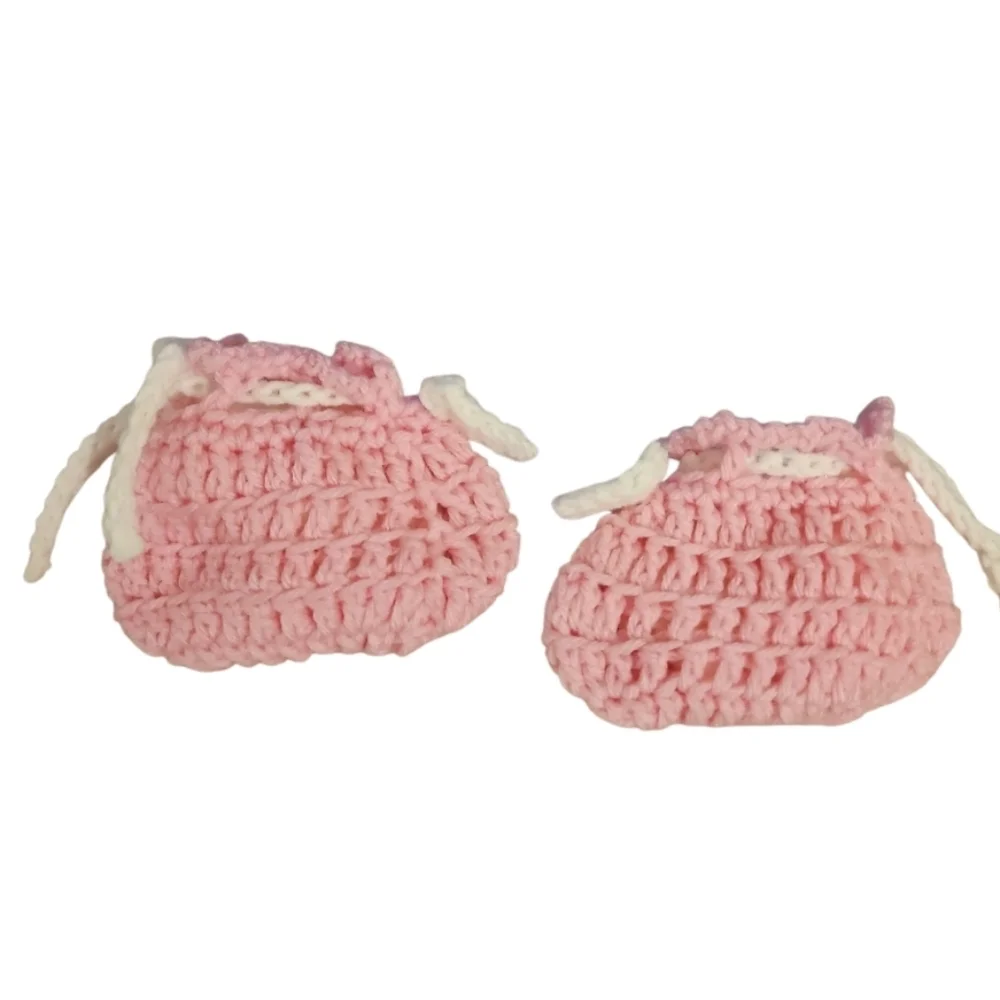 Hand Crafted Pink Crochet Baby Booties with Heart Design hand Knit Handmade 5